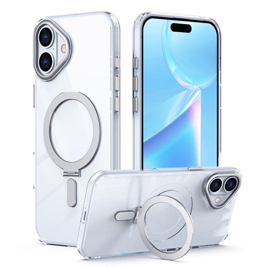 For iPhone 16 Plus Kickstand Case TPU+Acrylic Magnetic Phone Cover - Transparent