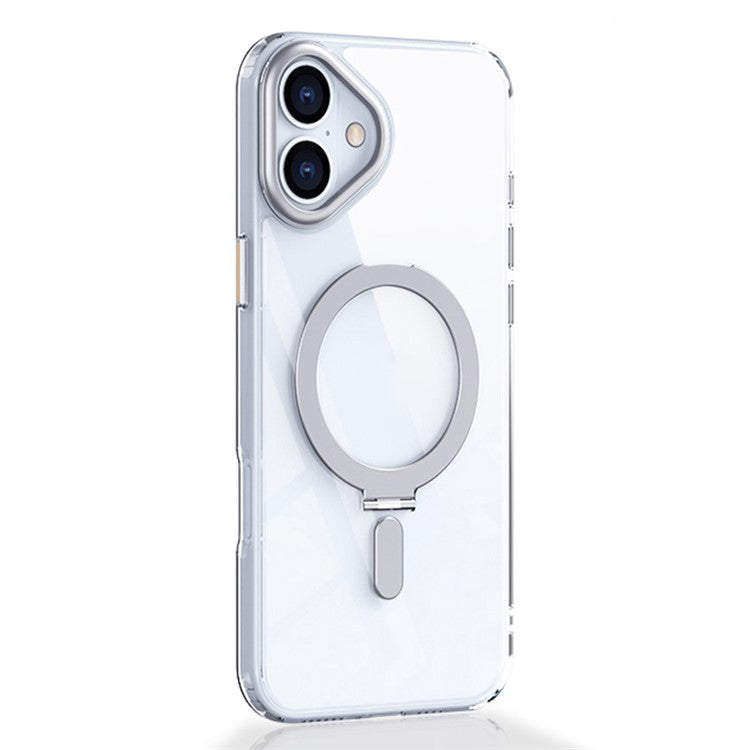 For iPhone 16 Plus Kickstand Case TPU+Acrylic Magnetic Phone Cover - Transparent