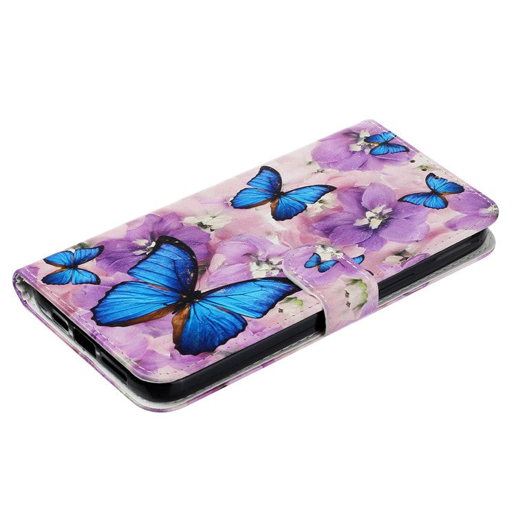 For iPhone 16 Pro Case Stand Wallet Leather Phone Cover Magnetic Clasp Pattern Printed - Purple Flower Butterfly