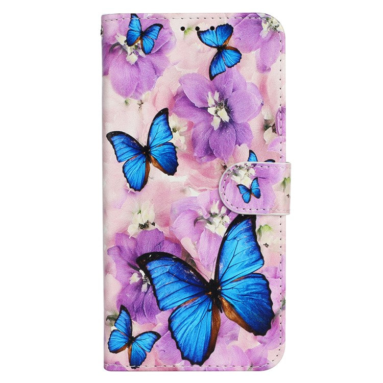For iPhone 16 Pro Case Stand Wallet Leather Phone Cover Magnetic Clasp Pattern Printed - Purple Flower Butterfly