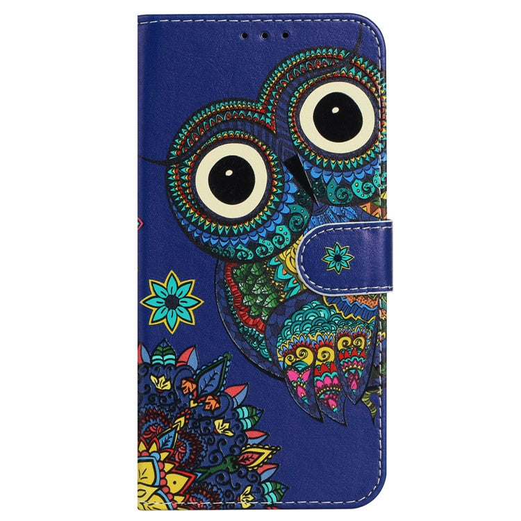 For iPhone 16 Pro Case Stand Wallet Leather Phone Cover Magnetic Clasp Pattern Printed - Blue Owl