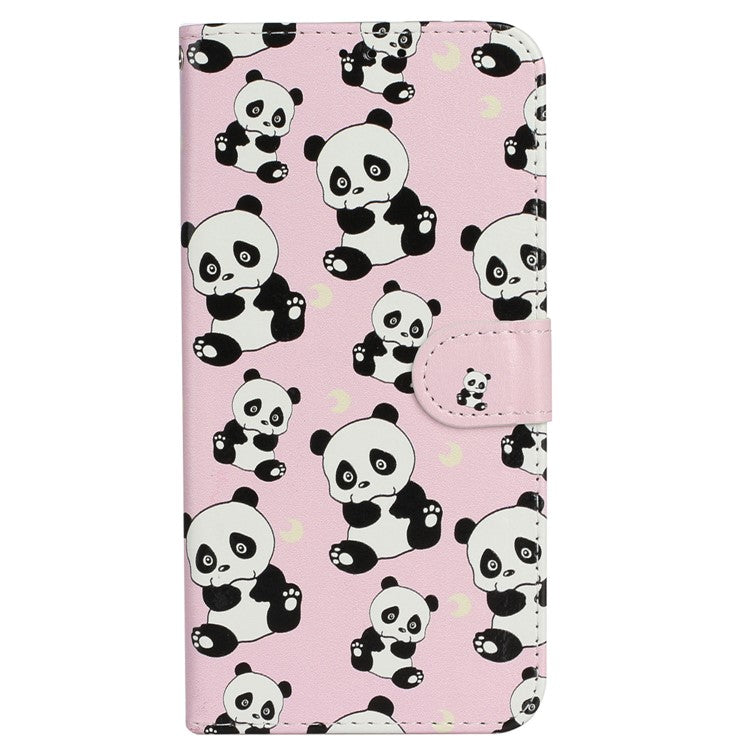 For iPhone 16 Plus Case Pattern Design Flip Leather Phone Cover with Strap - Panda
