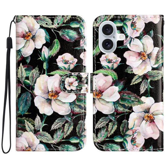 For iPhone 16 Plus Leather Case Pattern Printed Wallet Flip Phone Cover - Magnolia