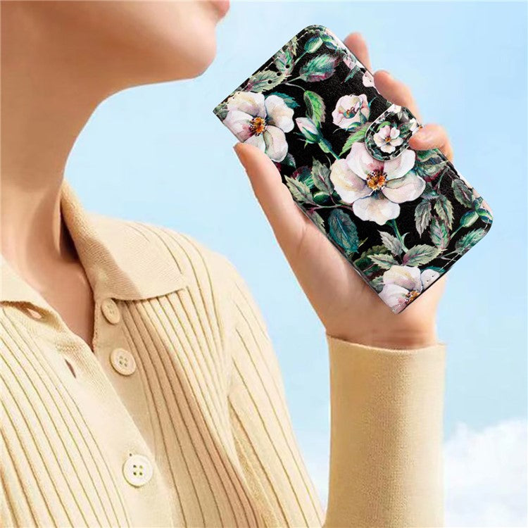 For iPhone 16 Plus Leather Case Pattern Printed Wallet Flip Phone Cover - Magnolia