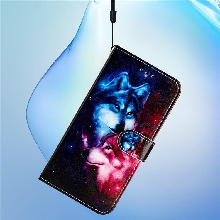 For iPhone 16 Wallet Case Pattern Print Design Flip Leather Phone Cover - Couple Wolf