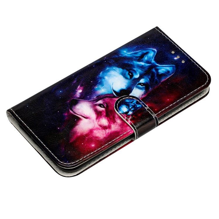 For iPhone 16 Wallet Case Pattern Print Design Flip Leather Phone Cover - Couple Wolf