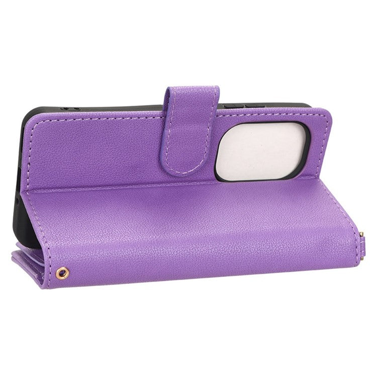 PU Leather Wallet Case for Asus Zenfone 10 5G / 9 5G Anti-scratch Zipper Design Stand Cell Phone Cover with Hand Strap and Shoulder Strap - Purple