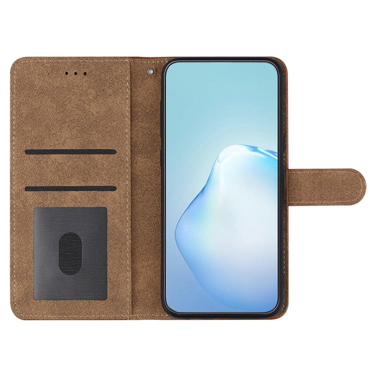For iPhone 16 Case PU Leather Phone Cover Card Slots Wrist Strap Line Pattern - Brown