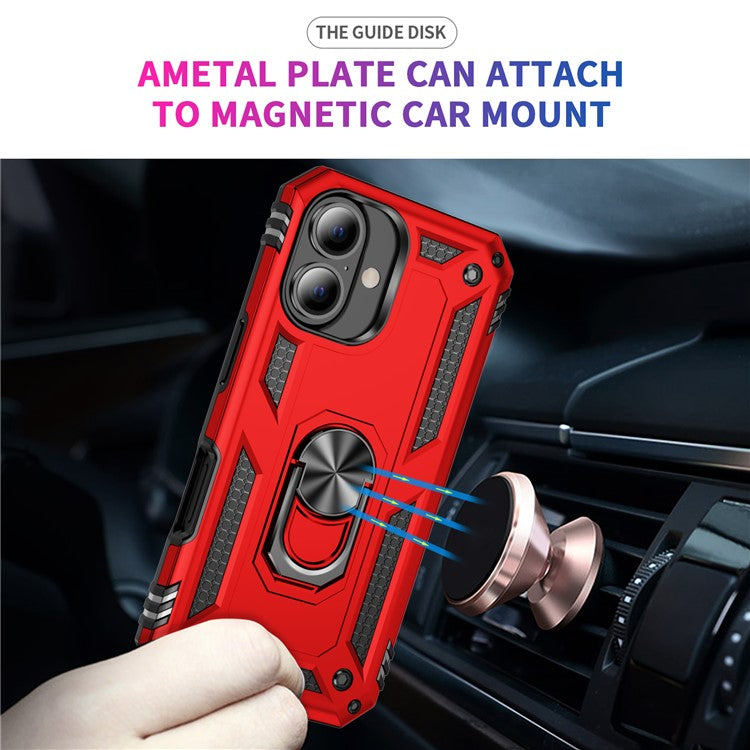 For iPhone 16 Plus Case PC+TPU Dual Layer Protection Kickstand Phone Cover - Red