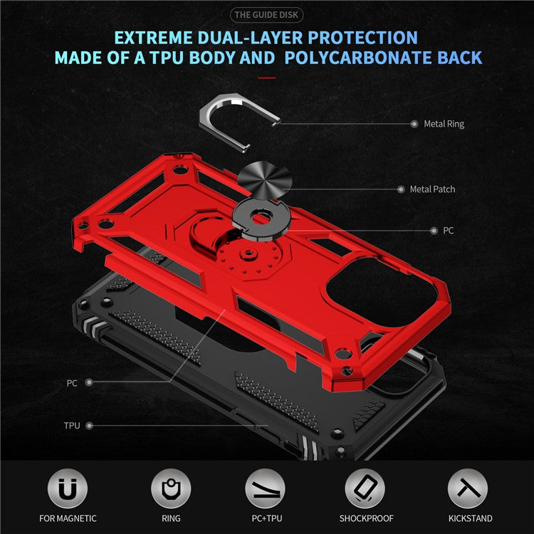 For iPhone 16 Plus Case PC+TPU Dual Layer Protection Kickstand Phone Cover - Red