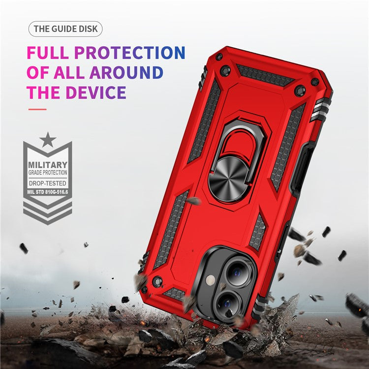 For iPhone 16 Plus Case PC+TPU Dual Layer Protection Kickstand Phone Cover - Red