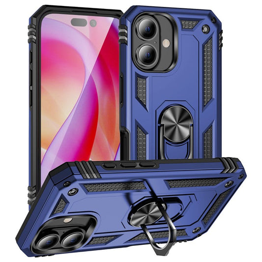 For iPhone 16 Plus Case PC+TPU Dual Layer Protection Kickstand Phone Cover - Blue
