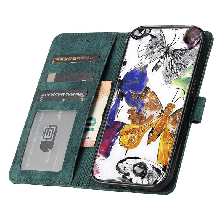 For iPhone 16 Plus Case Butterfly Flip Stand PU Leather Phone Cover - Green