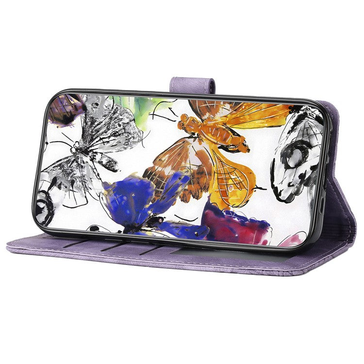 For iPhone 16 Plus Case Butterfly Flip Stand PU Leather Phone Cover - Purple