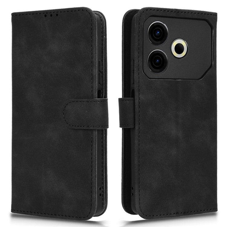For TECNO Pova 6 Neo Case Skin-Touch Leather Wallet Stand Anti-Drop Phone Cover - Black