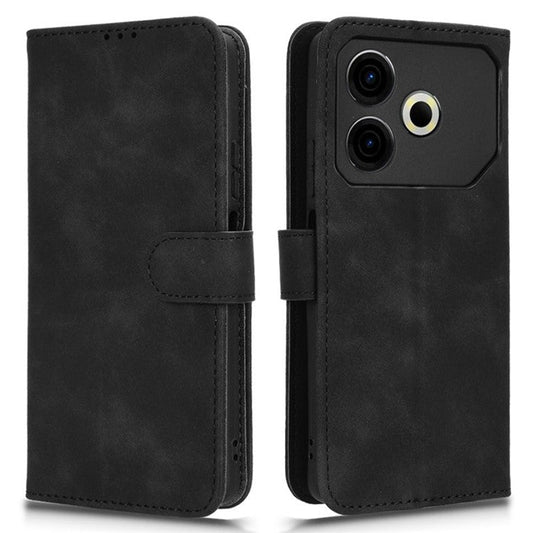 For TECNO Pova 6 Neo Case Skin-Touch Leather Wallet Stand Anti-Drop Phone Cover - Black