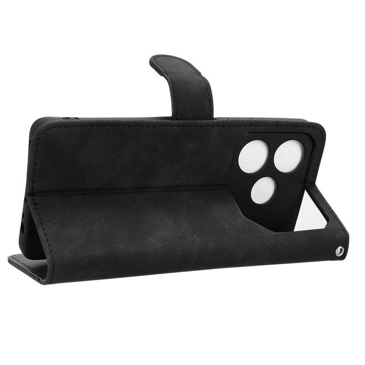 For TECNO Pova 6 Neo Case Skin-Touch Leather Wallet Stand Anti-Drop Phone Cover - Black