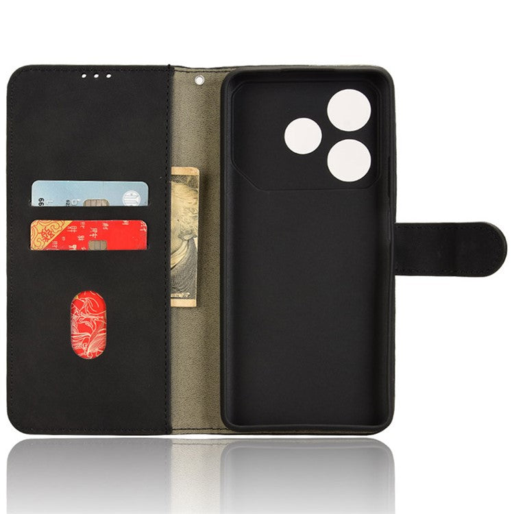 For TECNO Pova 6 Neo Case Skin-Touch Leather Wallet Stand Anti-Drop Phone Cover - Black