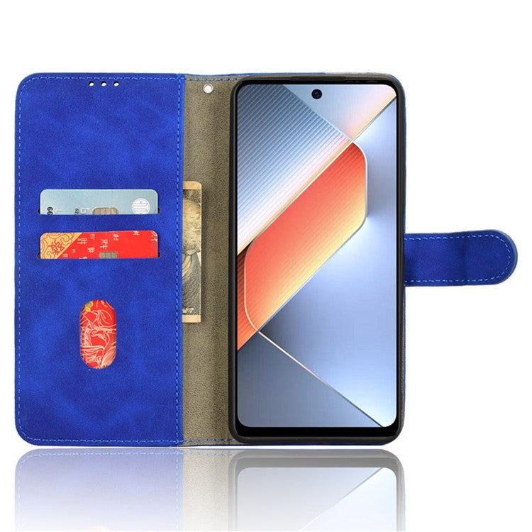 For TECNO Pova 6 Neo Case Skin-touch Leather Wallet Stand Anti-Drop Phone Cover - Blue