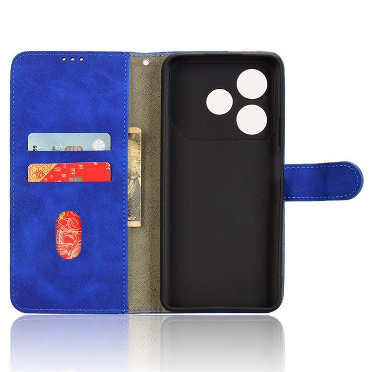 For TECNO Pova 6 Neo Case Skin-touch Leather Wallet Stand Anti-Drop Phone Cover - Blue