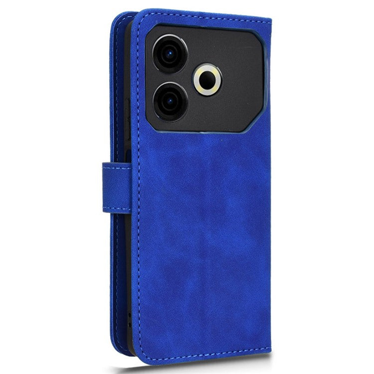 For TECNO Pova 6 Neo Case Skin-touch Leather Wallet Stand Anti-Drop Phone Cover - Blue