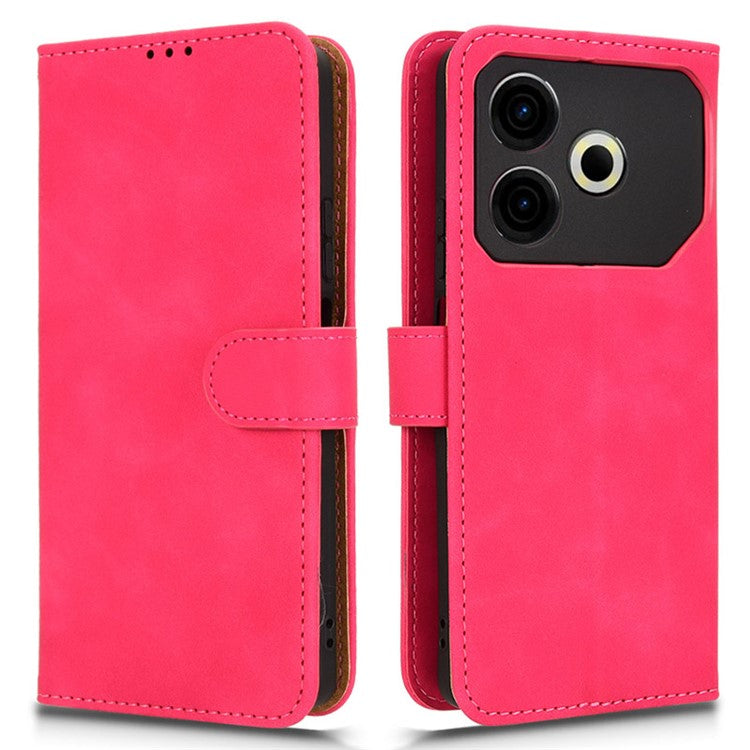 For TECNO Pova 6 Neo Case Skin-touch Leather Wallet Stand Anti-Drop Phone Cover - Rose