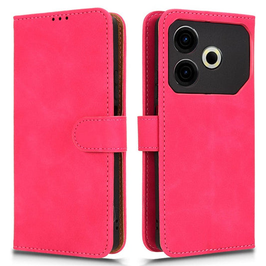 For TECNO Pova 6 Neo Case Skin-touch Leather Wallet Stand Anti-Drop Phone Cover - Rose