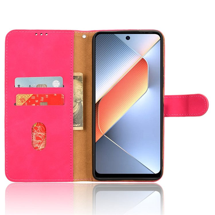 For TECNO Pova 6 Neo Case Skin-touch Leather Wallet Stand Anti-Drop Phone Cover - Rose