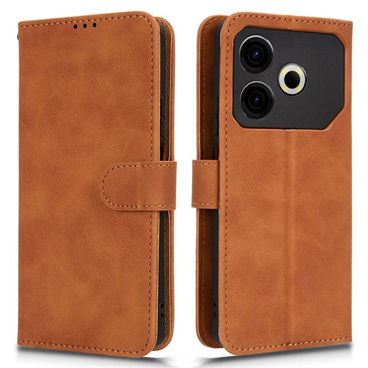 For TECNO Pova 6 Neo Case Skin-touch Leather Wallet Stand Anti-Drop Phone Cover - Brown