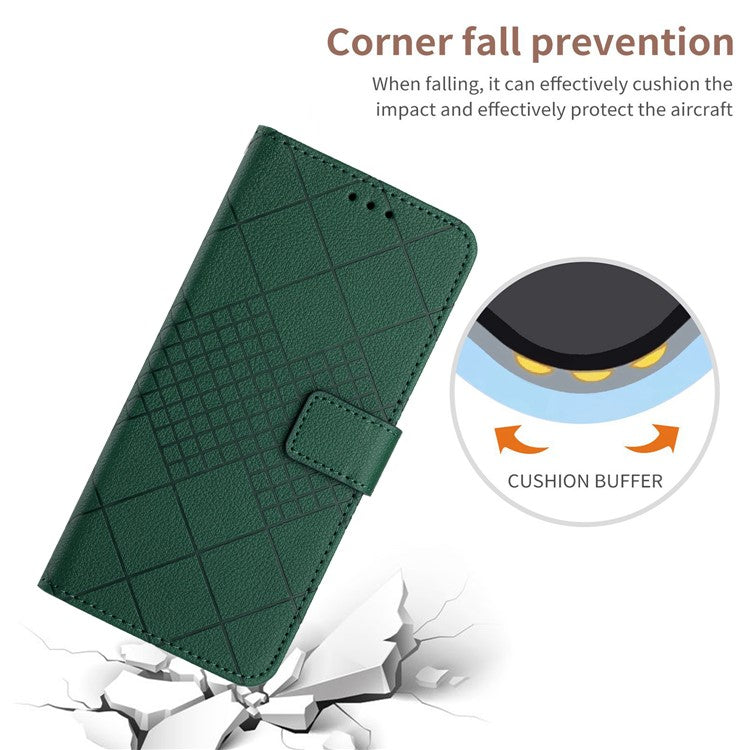 HT06 For Samsung Galaxy M35 5G Case Rhombus Litchi Texture Leather Phone Cover - Green