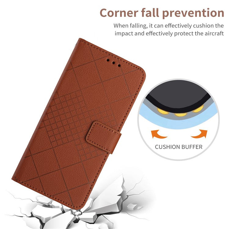 HT06 For Samsung Galaxy M35 5G Case Rhombus Litchi Texture Leather Phone Cover - Brown
