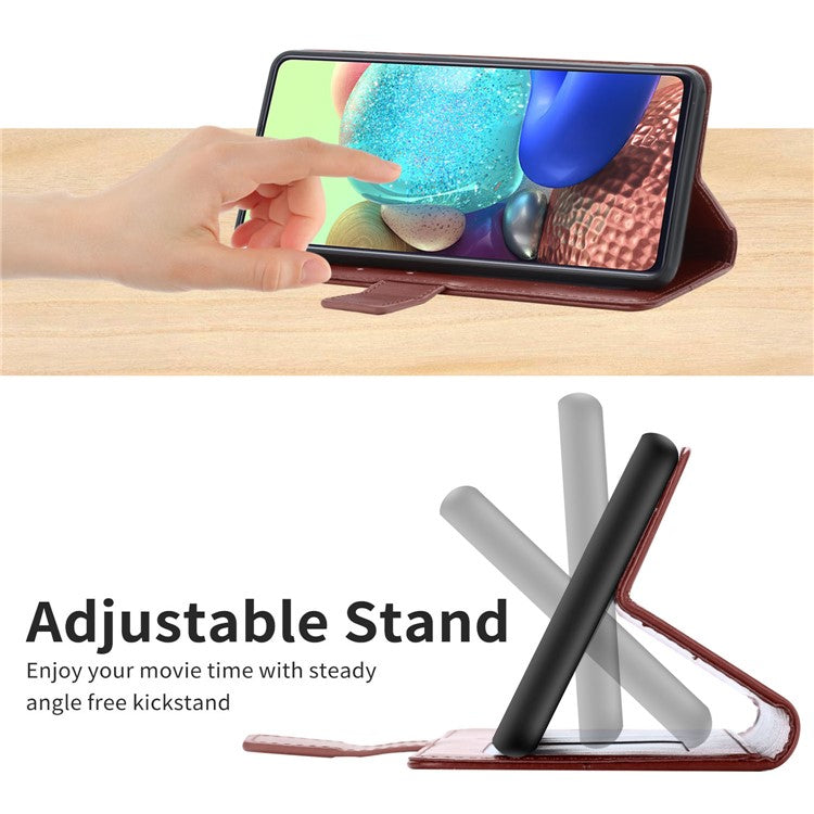 For Samsung Galaxy M35 5G Case with Wrist Strap Y Shaped Lines Imprint Leather Phone Cover - Brown