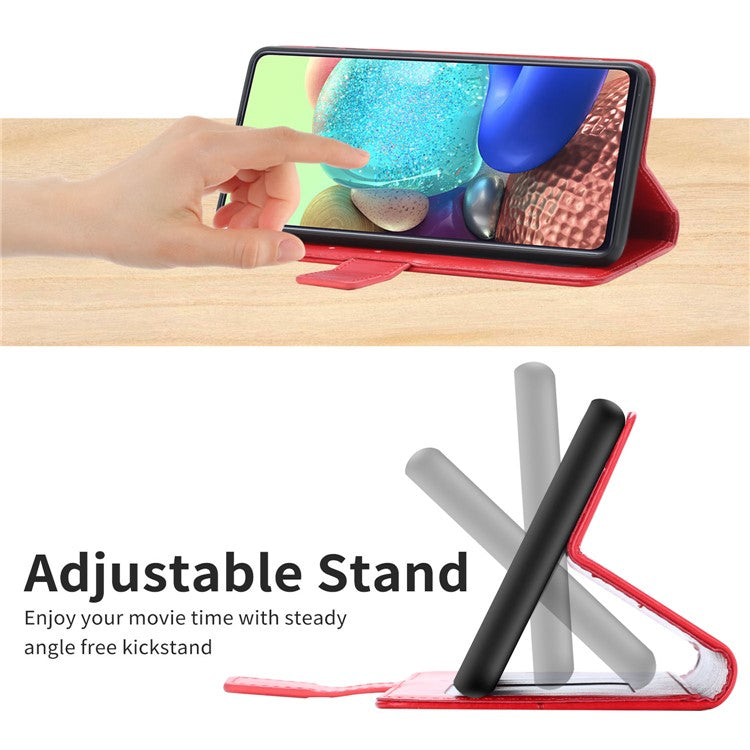 For Samsung Galaxy M35 5G Case with Wrist Strap Y Shaped Lines Imprint Leather Phone Cover - Red