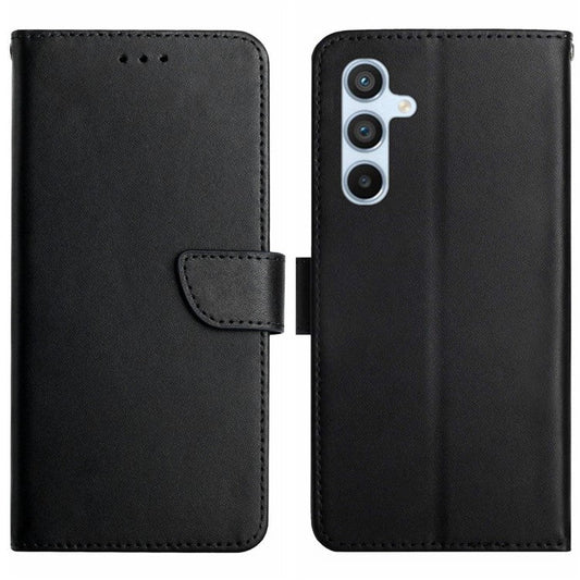 HT02 For Samsung Galaxy M35 5G Case Genuine Cow Leather Flip Wallet Phone Cover - Black