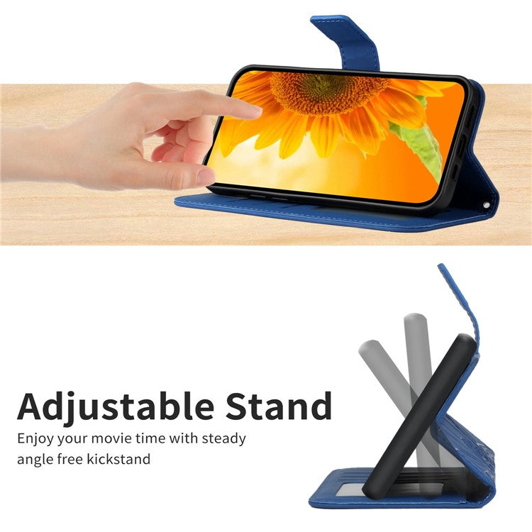 HT04 For Samsung Galaxy M35 5G Case with Shoulder Strap Sunflower Leather Phone Cover - Sapphire