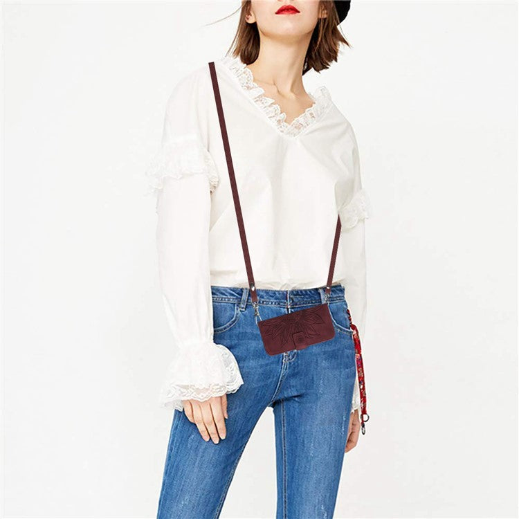 HT04 For Samsung Galaxy M35 5G Case with Shoulder Strap Sunflower Leather Phone Cover - Wine Red