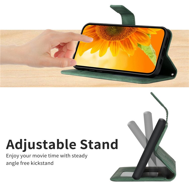 HT04 For Samsung Galaxy M35 5G Case with Shoulder Strap Sunflower Leather Phone Cover - Dark Green