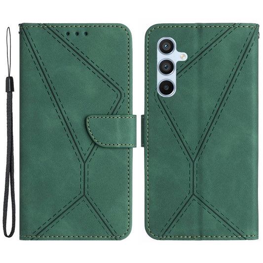 HT05 For Samsung Galaxy M35 5G Case Skin-Touch Lines PU Leather Phone Cover - Green