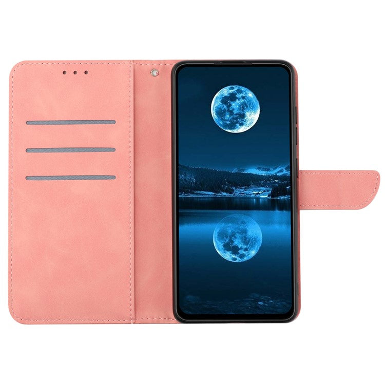 HT05 For Samsung Galaxy M35 5G Case Skin-touch Lines PU Leather Phone Cover - Pink