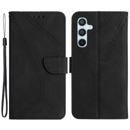 HT05 For Samsung Galaxy M35 5G Case Skin-touch Lines PU Leather Phone Cover - Black