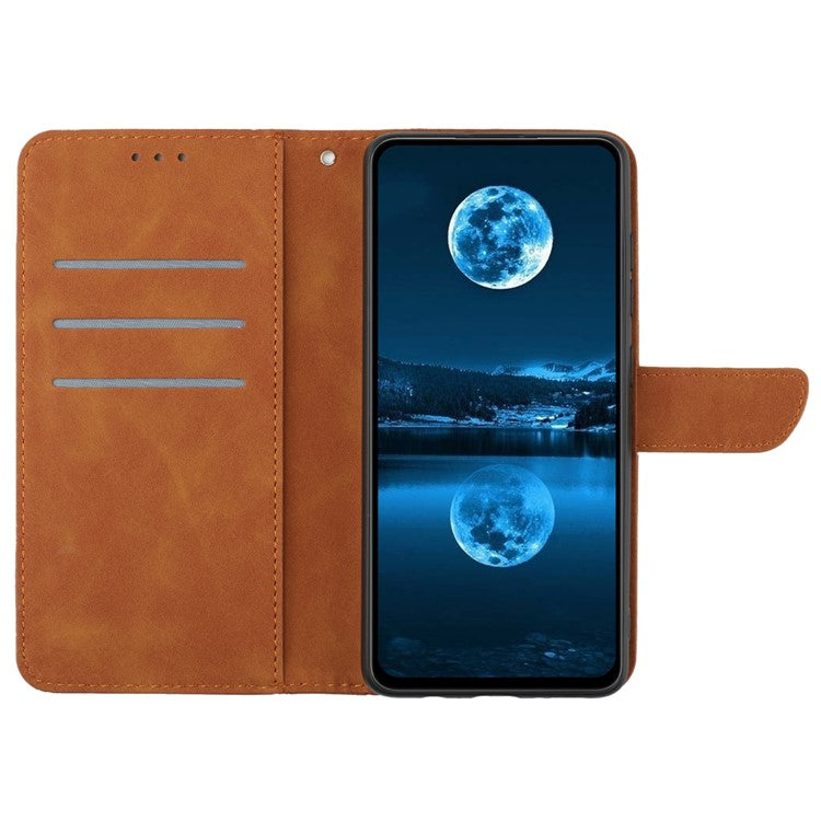 HT05 For Samsung Galaxy M35 5G Case Skin-touch Lines PU Leather Phone Cover - Brown