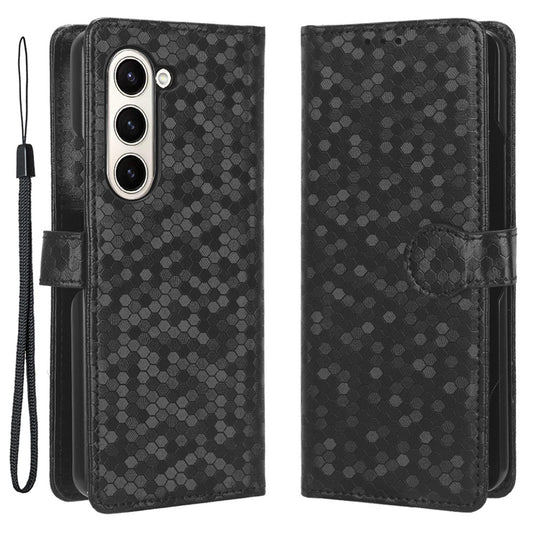 For Samsung Galaxy Z Fold6 5G Wallet Case Dot Pattern PU Leather Phone Cover - Black