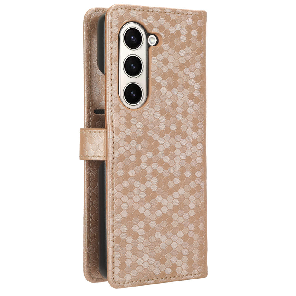 For Samsung Galaxy Z Fold6 5G Wallet Case Dot Pattern PU Leather Phone Cover - Rose Gold