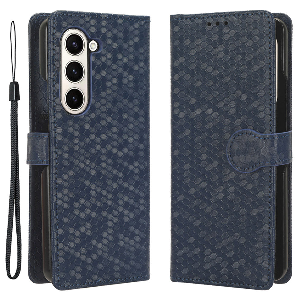 For Samsung Galaxy Z Fold6 5G Wallet Case Dot Pattern PU Leather Phone Cover - Dark Blue