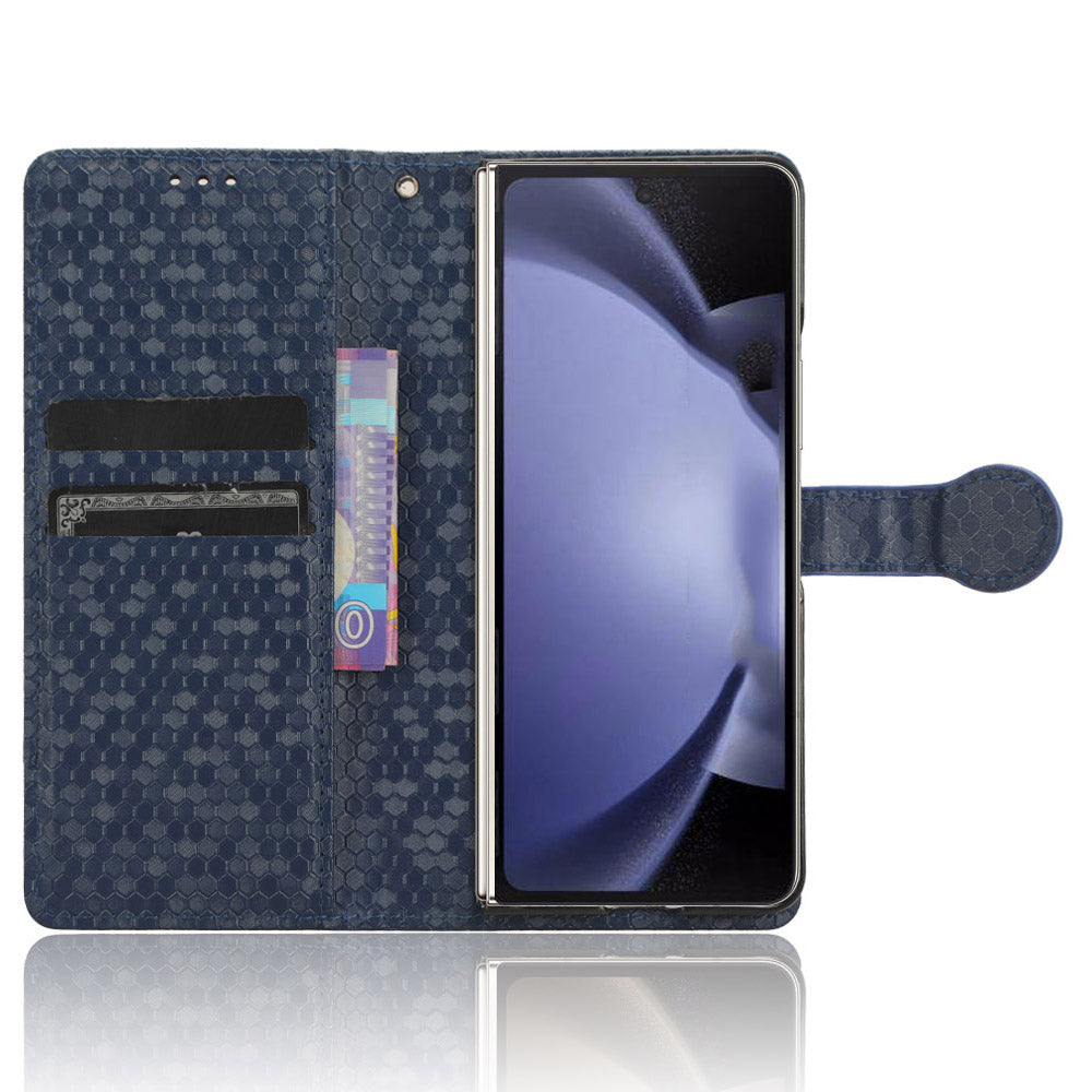 For Samsung Galaxy Z Fold6 5G Wallet Case Dot Pattern PU Leather Phone Cover - Dark Blue