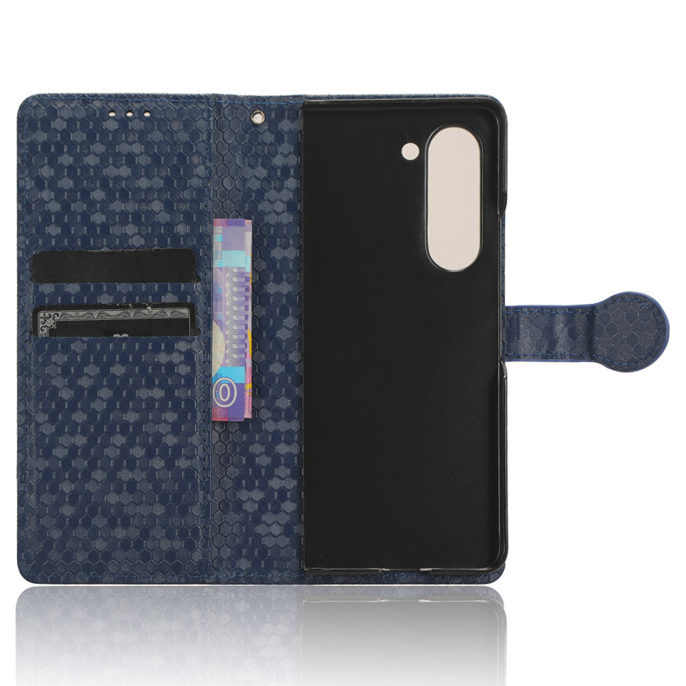 For Samsung Galaxy Z Fold6 5G Wallet Case Dot Pattern PU Leather Phone Cover - Dark Blue