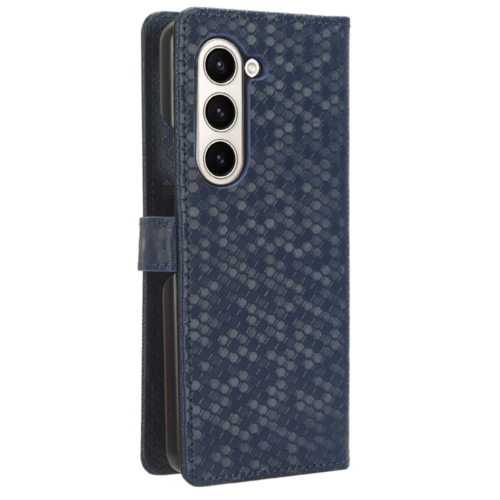 For Samsung Galaxy Z Fold6 5G Wallet Case Dot Pattern PU Leather Phone Cover - Dark Blue