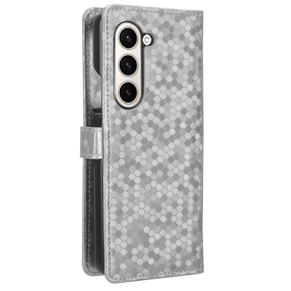 For Samsung Galaxy Z Fold6 5G Wallet Case Dot Pattern PU Leather Phone Cover - Silver