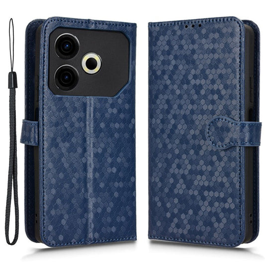 For TECNO Pova 6 Neo Case PU Leather Wallet Phone Cover with Dot Pattern Imprint - Dark Blue