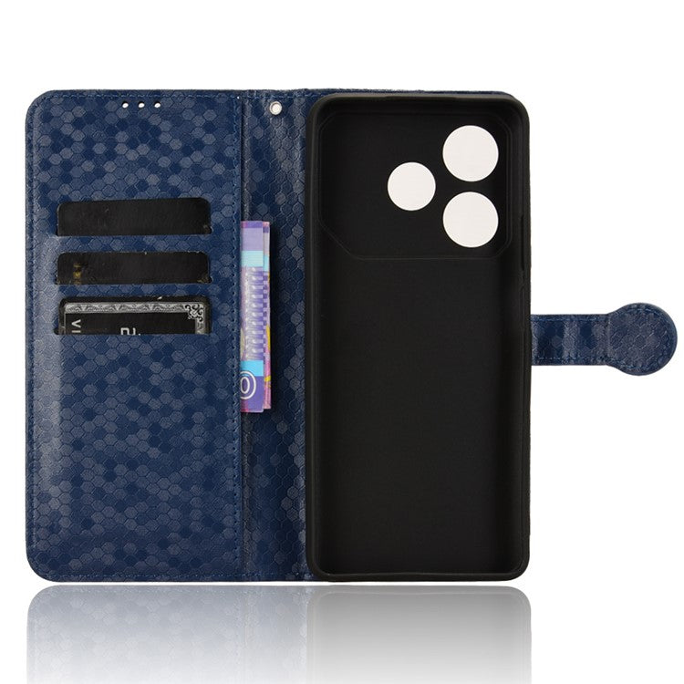 For TECNO Pova 6 Neo Case PU Leather Wallet Phone Cover with Dot Pattern Imprint - Dark Blue